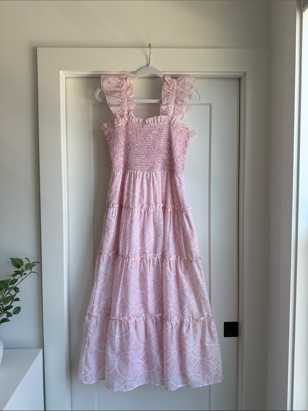 J Marie Smocked Ruffle Strap Pink Tiered Dress - hill house nap dress inspired